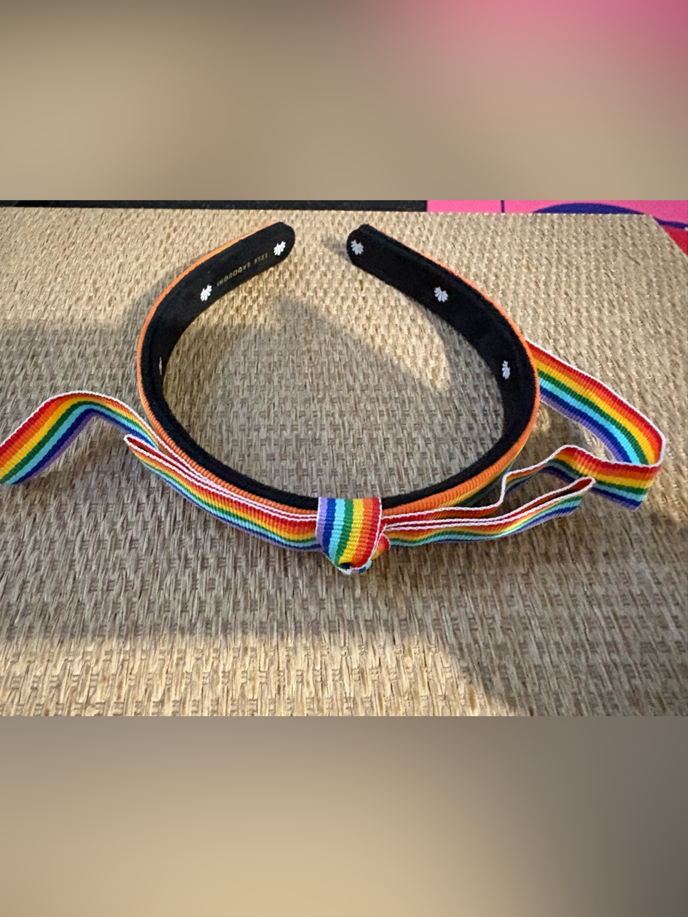 Lele Sadoughi Rainbow Ribbon Bow Headband - Black & Multicolor